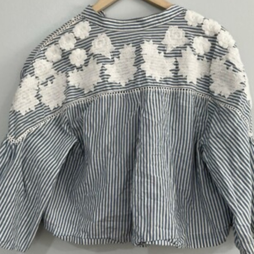 Free People Blue and White Striped Blouse - Picture 5 of 8
